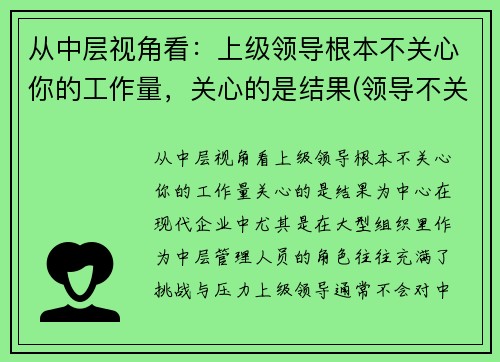 从中层视角看：上级领导根本不关心你的工作量，关心的是结果(领导不关心员工的表现)