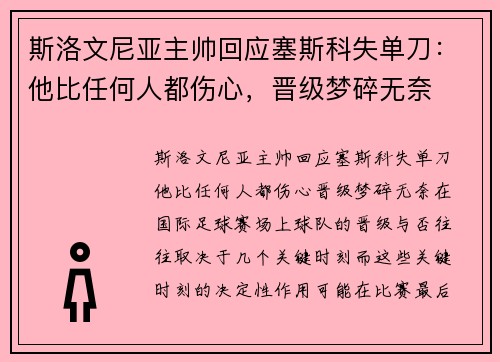斯洛文尼亚主帅回应塞斯科失单刀：他比任何人都伤心，晋级梦碎无奈