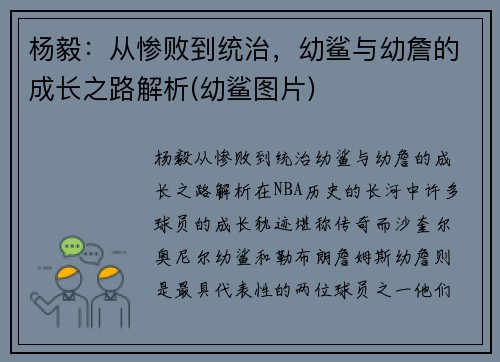 杨毅：从惨败到统治，幼鲨与幼詹的成长之路解析(幼鲨图片)