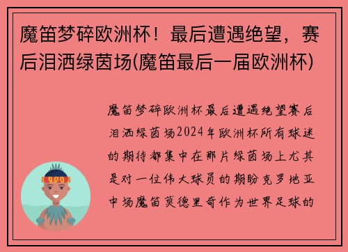 魔笛梦碎欧洲杯！最后遭遇绝望，赛后泪洒绿茵场(魔笛最后一届欧洲杯)